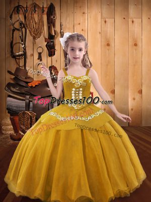 Glorious Straps Sleeveless Organza Little Girls Pageant Dress Embroidery Lace Up