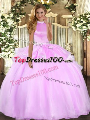Halter Top Sleeveless Backless Sweet 16 Quinceanera Dress Lilac Tulle