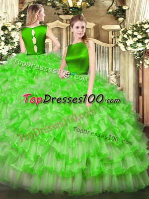 Organza Clasp Handle Scoop Sleeveless Floor Length Sweet 16 Dress Ruffled Layers