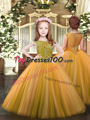 Dramatic Sleeveless Floor Length Beading Zipper Girls Pageant Dresses with Orange