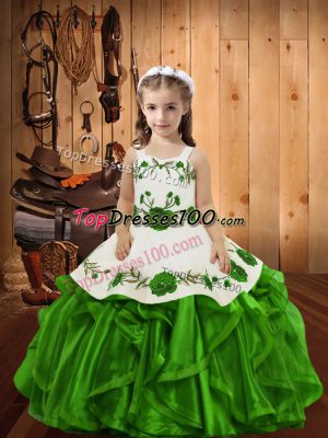 Beautiful Sleeveless Organza Floor Length Lace Up Party Dresses in with Embroidery and Ruffles