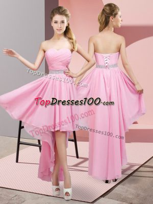 Sweet High Low A-line Sleeveless Pink Quinceanera Court of Honor Dress Lace Up