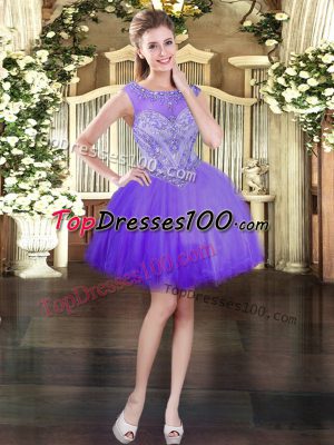 Traditional Tulle Scoop Sleeveless Lace Up Beading Homecoming Dress in Purple