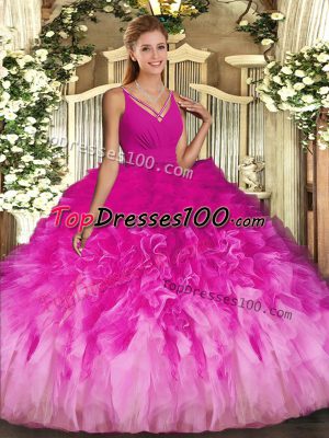 Multi-color Sweet 16 Quinceanera Dress Military Ball and Sweet 16 and Quinceanera with Ruffles V-neck Sleeveless Backless