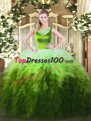 Tulle Sleeveless Floor Length Quinceanera Gowns and Beading and Ruffles