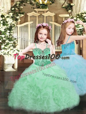 Customized Sleeveless Beading and Ruffles and Pick Ups Lace Up Little Girl Pageant Gowns