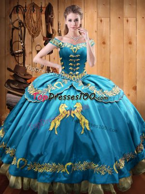 On Sale Floor Length Ball Gowns Sleeveless Baby Blue 15th Birthday Dress Lace Up
