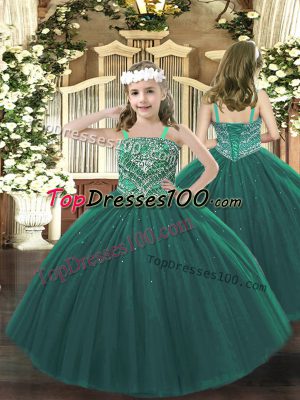 Glorious Ball Gowns Casual Dresses Dark Green Straps Tulle Sleeveless Floor Length Lace Up