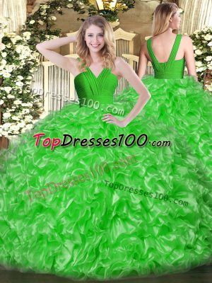 Green Zipper Sweet 16 Quinceanera Dress Ruffles Sleeveless Floor Length