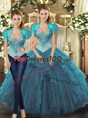 Captivating Floor Length Ball Gowns Sleeveless Teal Quinceanera Gowns Lace Up