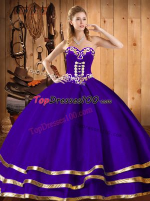 Organza Sweetheart Sleeveless Lace Up Embroidery Sweet 16 Dresses in Purple