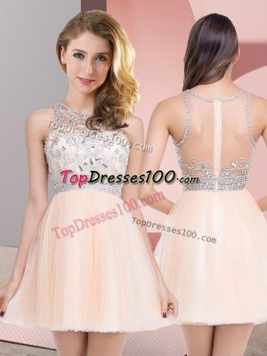 Peach Sleeveless Beading Mini Length Evening Dress