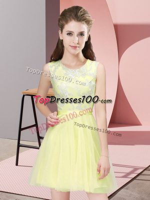 Sleeveless Side Zipper Mini Length Lace Bridesmaid Dress