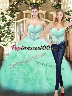 Gorgeous Sleeveless Lace Up Floor Length Beading and Ruffles Quinceanera Dresses