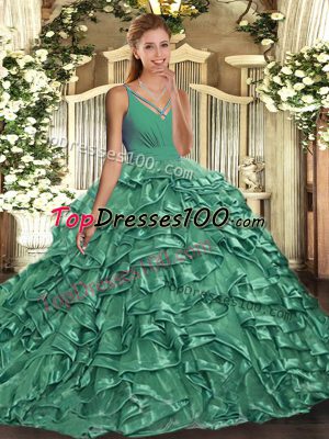 Luxurious Apple Green Backless Sweet 16 Dress Beading and Ruffles Sleeveless Floor Length