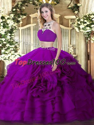 Fuchsia Sleeveless Tulle Backless 15 Quinceanera Dress for Military Ball and Sweet 16 and Quinceanera