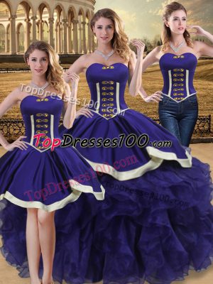 Fancy Purple Ball Gowns Beading and Ruffles 15 Quinceanera Dress Lace Up Organza Sleeveless Floor Length