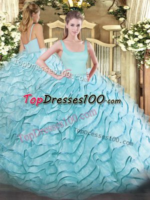Adorable Sleeveless Brush Train Zipper Ruffled Layers Quinceanera Gowns