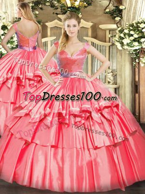 Hot Pink Sleeveless Tulle Zipper Quinceanera Gown for Military Ball and Sweet 16 and Quinceanera