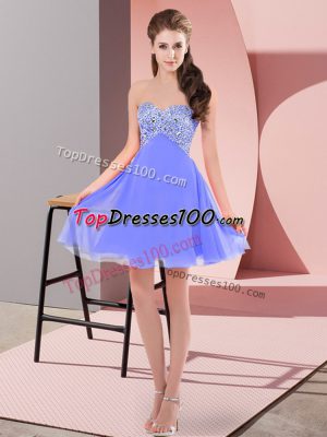 Designer Blue Empire Beading Prom Party Dress Lace Up Chiffon Sleeveless Mini Length