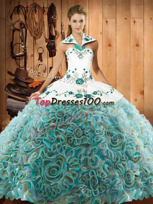 Multi-color Sleeveless Sweep Train Embroidery Sweet 16 Dresses