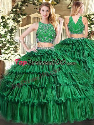 Glorious Floor Length Two Pieces Sleeveless Dark Green Quinceanera Dress Zipper