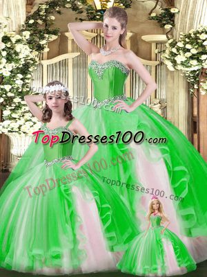 Sweetheart Sleeveless 15th Birthday Dress Floor Length Ruffles Green Organza