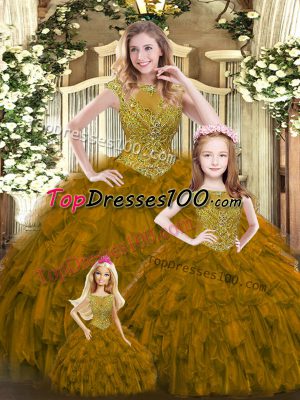 Sleeveless Lace Up Floor Length Beading and Ruffles Sweet 16 Dress