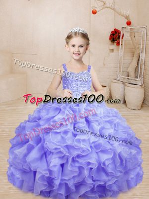 Wonderful Organza Sleeveless Floor Length Kids Formal Wear and Beading and Ruffles
