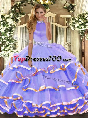 Elegant Lavender Sleeveless Organza Backless 15th Birthday Dress for Military Ball and Sweet 16 and Quinceanera
