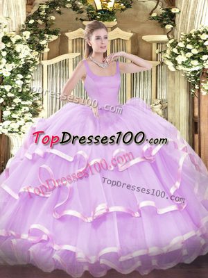 Unique Floor Length Lilac Quinceanera Gown Straps Sleeveless Zipper