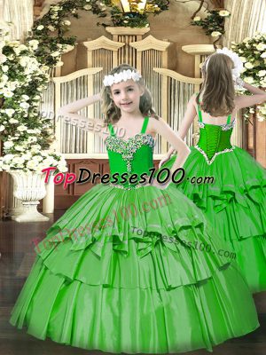 Floor Length Ball Gowns Sleeveless Green Pageant Gowns For Girls Lace Up