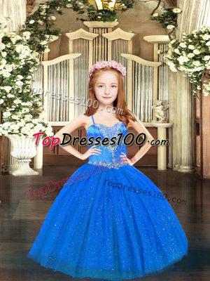 Admirable Blue Casual Dresses Party and Quinceanera with Beading Spaghetti Straps Sleeveless Lace Up