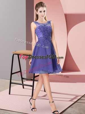 Sleeveless Knee Length Appliques Zipper Quinceanera Dama Dress with Lavender