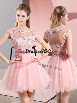 Dazzling Tulle Sleeveless Knee Length Bridesmaid Dress and Beading and Lace