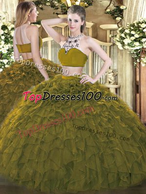 Flirting Sleeveless Beading and Ruffles Backless 15 Quinceanera Dress