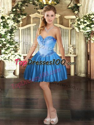 Fashion Baby Blue Sweetheart Lace Up Beading Prom Gown Sleeveless