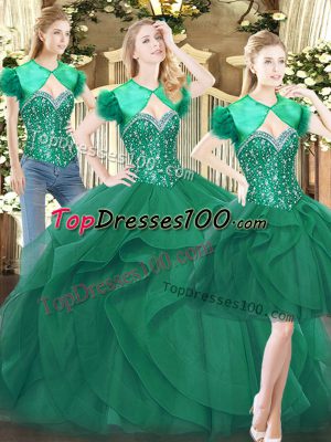 Flirting Tulle Sleeveless Floor Length Sweet 16 Quinceanera Dress and Beading and Ruffles