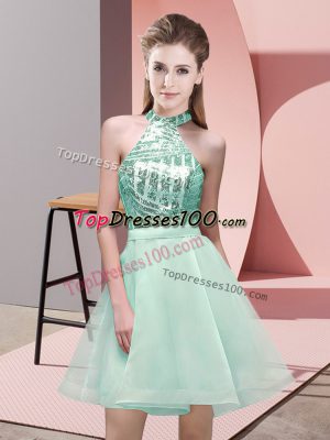 Unique Apple Green Sleeveless Mini Length Sequins Backless Bridesmaids Dress
