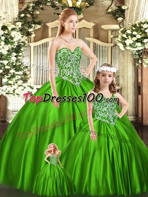 Beauteous Green Sleeveless Organza Lace Up Vestidos de Quinceanera for Military Ball and Sweet 16 and Quinceanera