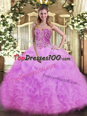 Fantastic Ball Gowns Sweet 16 Dresses Lilac Sweetheart Organza Sleeveless Floor Length Lace Up