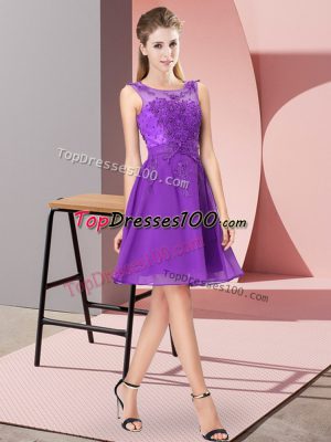 Chiffon Scoop Sleeveless Zipper Appliques Bridesmaid Gown in Purple