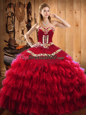 Sleeveless Lace Up Floor Length Embroidery and Ruffled Layers 15 Quinceanera Dress