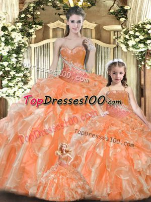 High Quality Orange Red Sleeveless Beading and Ruffles Floor Length Quinceanera Dress