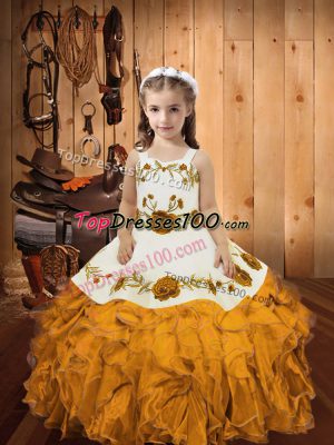 Ball Gowns Pageant Gowns For Girls Gold Straps Organza Sleeveless Floor Length Zipper