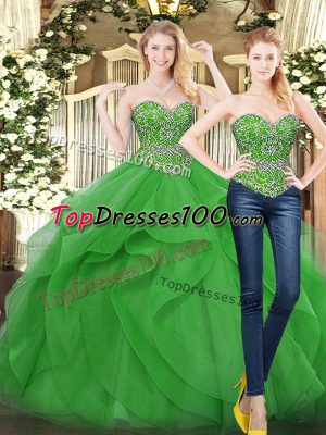 Stylish Tulle Sleeveless Floor Length 15 Quinceanera Dress and Beading and Ruffles