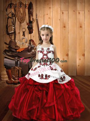 Ball Gowns Little Girls Pageant Dress Wine Red Straps Organza Sleeveless Floor Length Lace Up