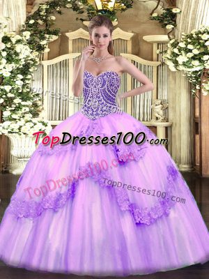 Super Sweetheart Sleeveless Lace Up 15 Quinceanera Dress Lavender Tulle