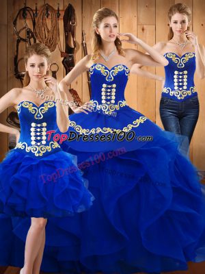 Comfortable Satin and Organza Sleeveless Floor Length Quinceanera Dresses and Embroidery and Ruffles