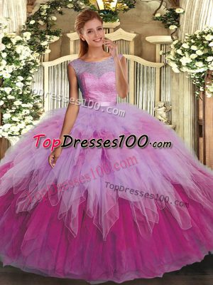 Custom Design Multi-color Backless Scoop Ruffles Ball Gown Prom Dress Organza Sleeveless
